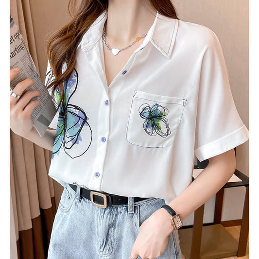 Floral Print Short Sleeve Lapel Shirt