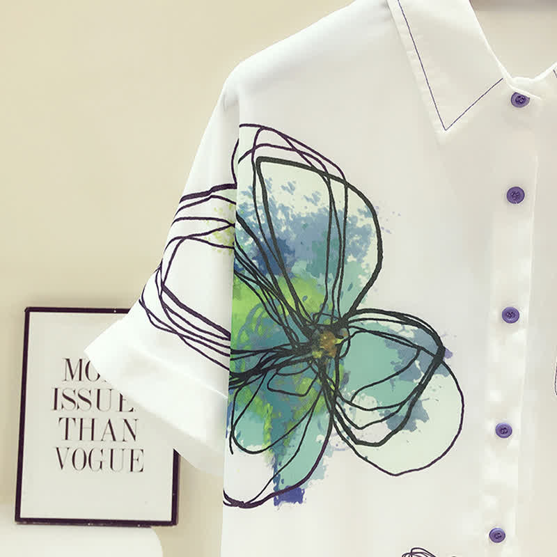 Floral Print Short Sleeve Lapel Shirt