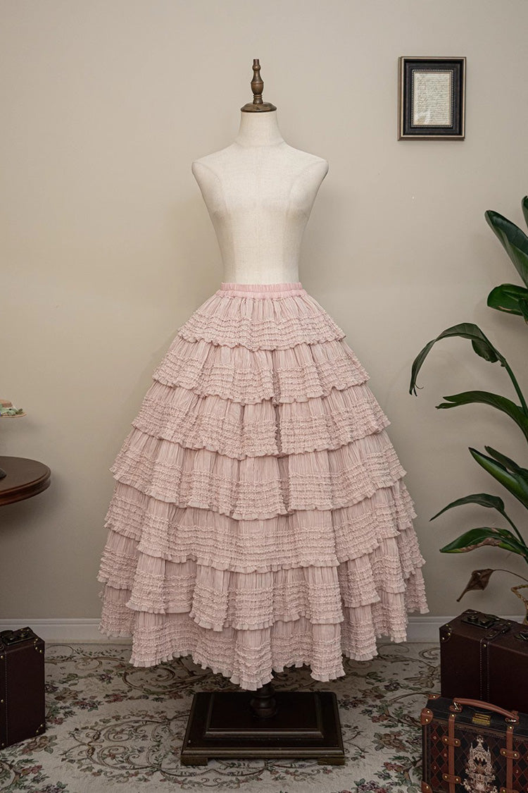 Rose-Embellished Layered Ruffled Lolita Skirt in Three Tones
