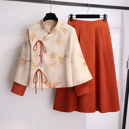 Waist Sweatshirt Vintage Bamboo Pleated Skirt Print High
