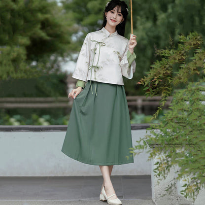 Waist Sweatshirt Vintage Bamboo Pleated Skirt Print High