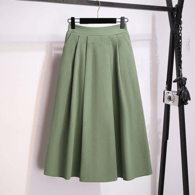 Waist Sweatshirt Vintage Bamboo Pleated Skirt Print High