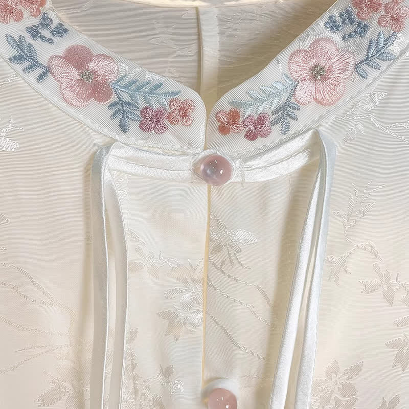 Chic Flower Embroidery Buckle Long Sleeve Shirt