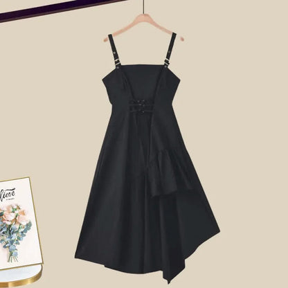 Print Slip Shirt Lapel Dress Fishtail Rhombus Tulle