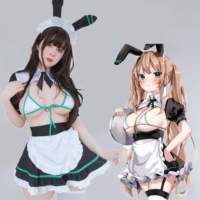 Ensemble de lingerie sexy pour fille lapin et femme de chambre Cosplay