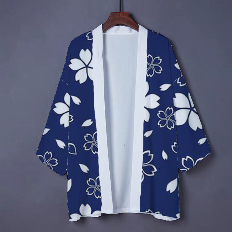 Blauer Blumen-Cardigan-Oberbekleidungs-Kimono