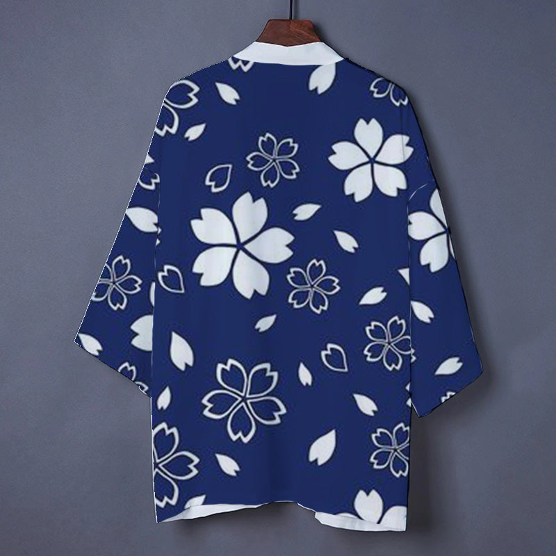 Blue Floral Cardigan Outerwear Kimono