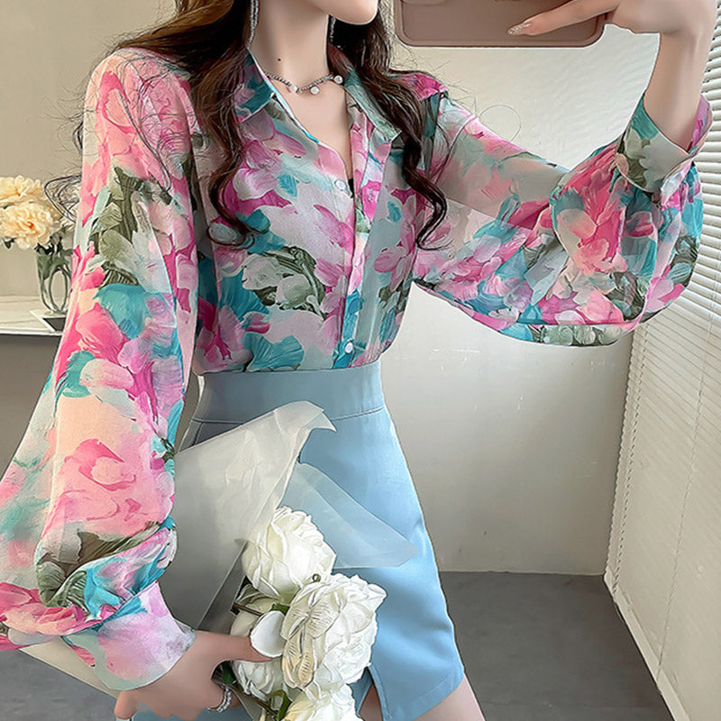 Fashion Flowers Colorful Long Sleeve Shirt