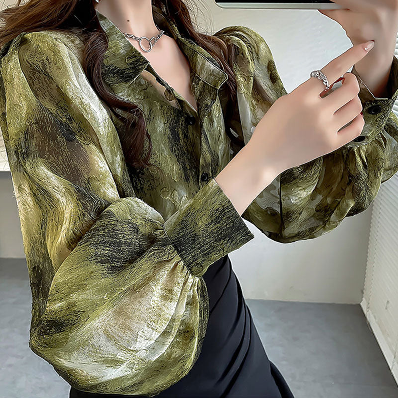 Vintage Green Embroidery Long Sleeve Shirt