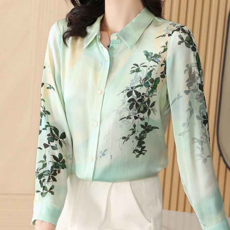 Sweet Leaf Print Long Sleeve Button Shirt