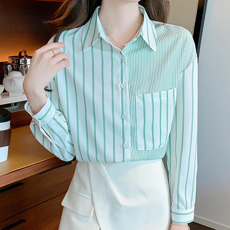 Stripe Green Long Sleeve Button Shirt