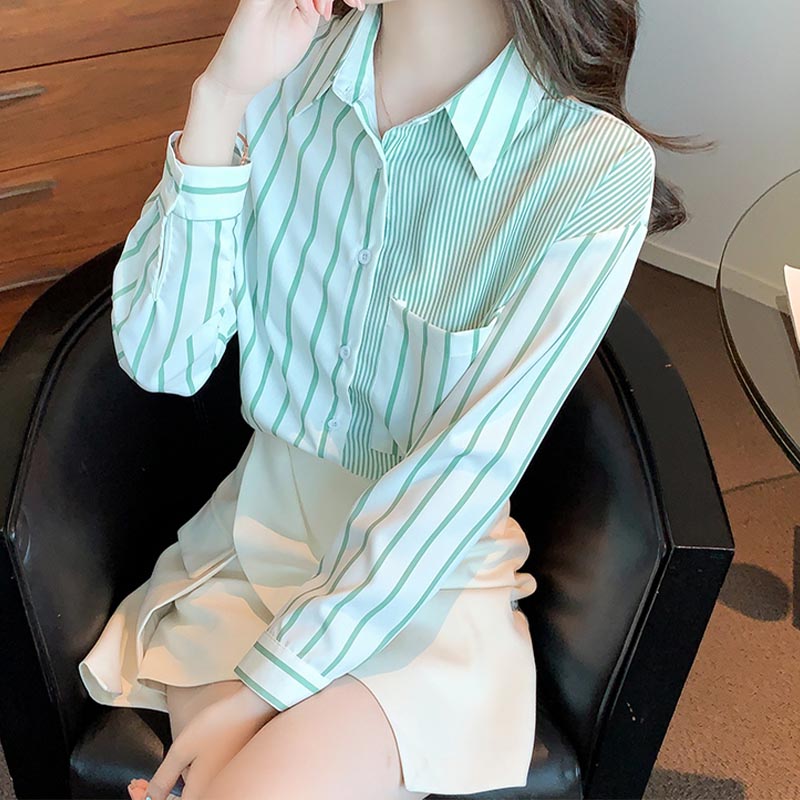 Stripe Green Long Sleeve Button Shirt