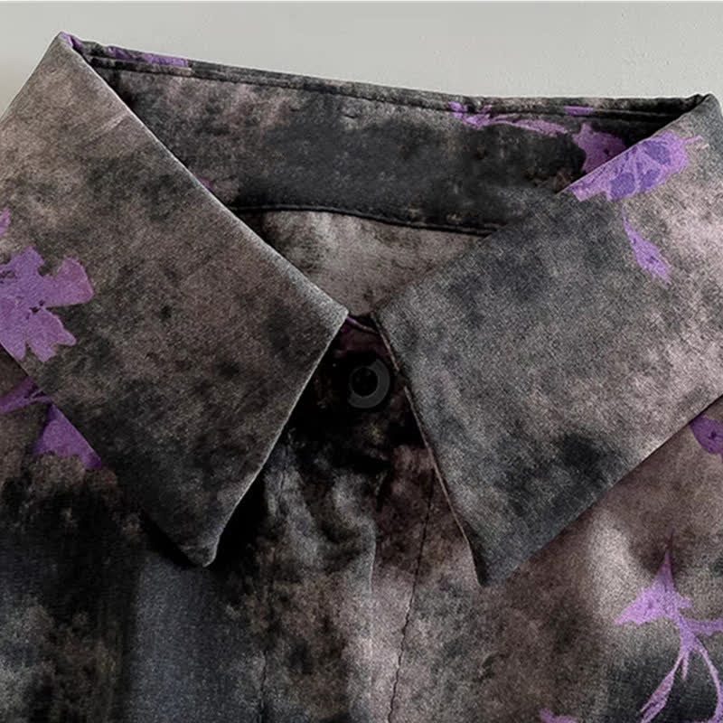 Chemise à manches longues à imprimé fleurs violettes vintage