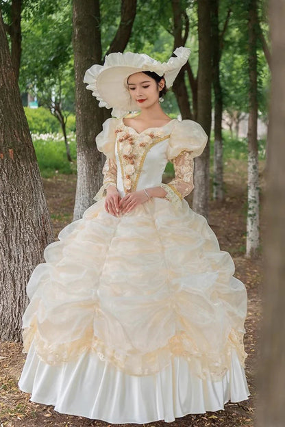 Medieval Embroidery Vintage Gown in Champagne