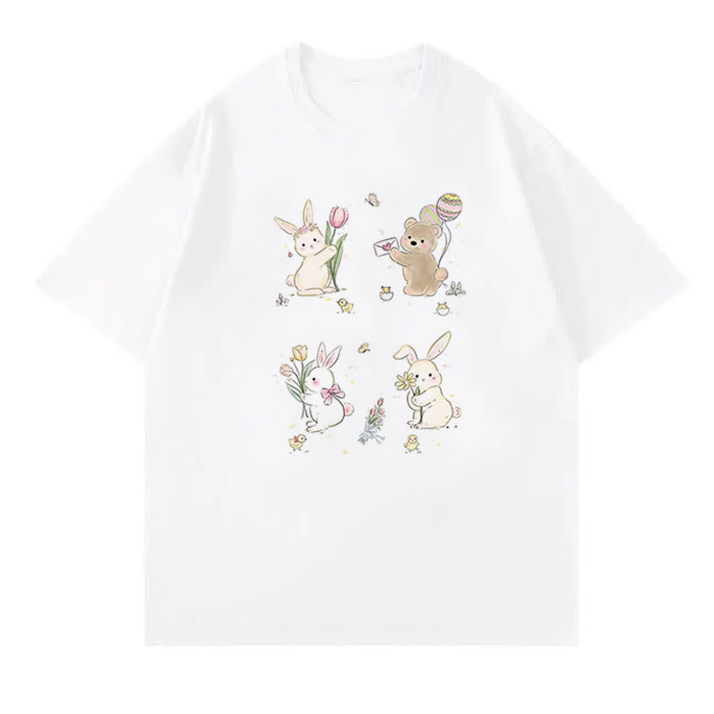 T-Shirt mit Cartoon-Buchstaben-Print in Grün und Chiffon mit weitem Bein