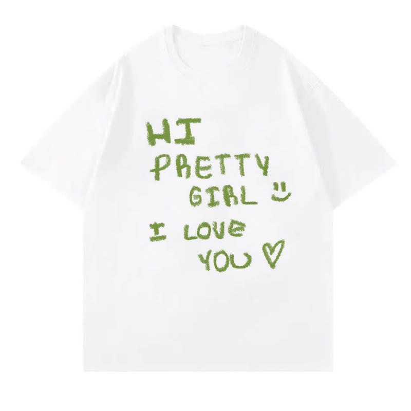 Cartoon Green Letter Print T-Shirt Chiffon Wide-Leg Pants