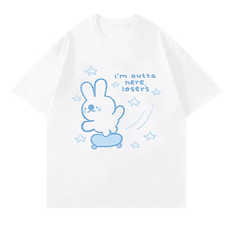 T-shirt imprimé lettre renard dessin animé jupe-pantalon bleue