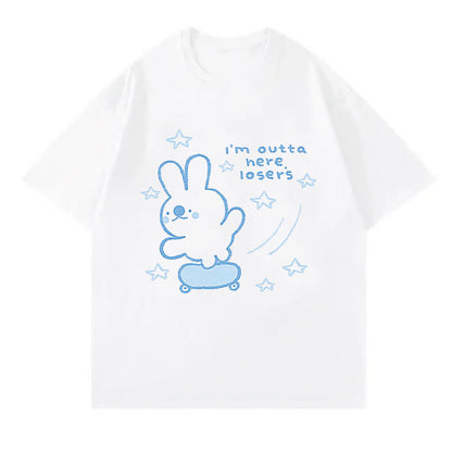 T-shirt imprimé lettre renard dessin animé jupe-pantalon bleue