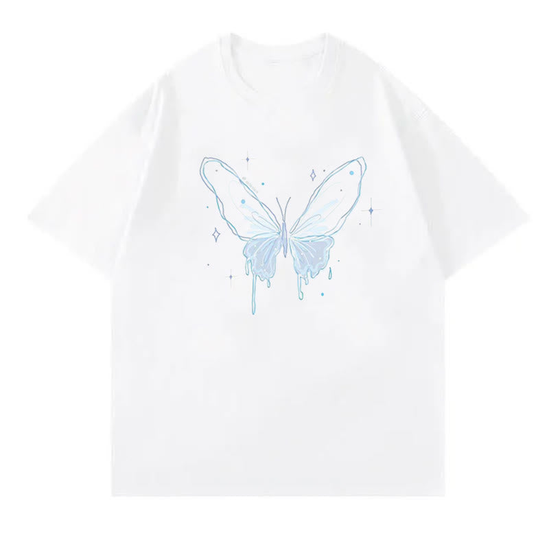 T-shirt imprimé lettre renard dessin animé jupe-pantalon bleue