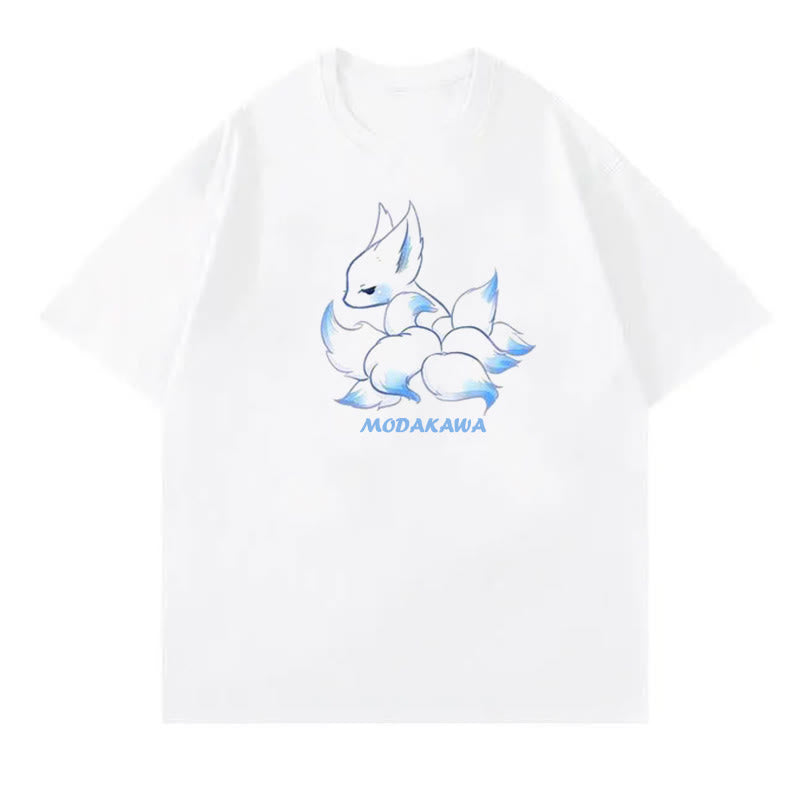 T-shirt imprimé lettre renard dessin animé jupe-pantalon bleue