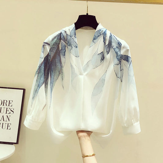 Chemise élégante à imprimé feuilles