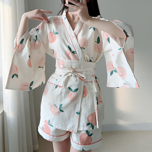 Cotton Kimono Peach Print Pajamas SP19691