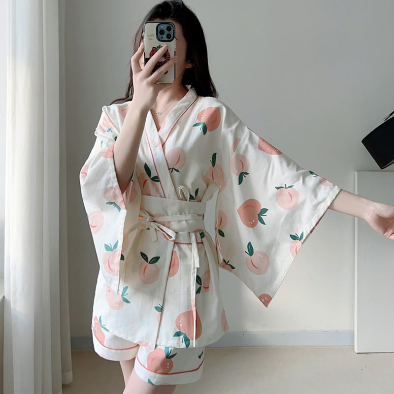 Cotton Kimono Peach Print Pajamas SP19691