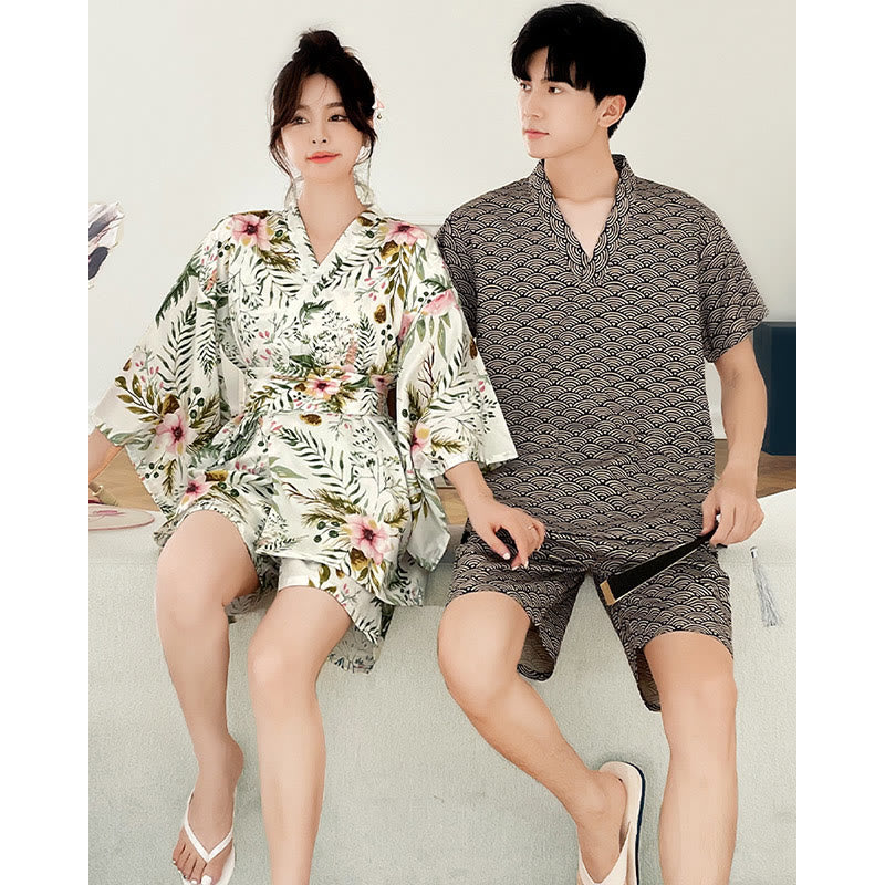 Kawaii Cotton Flowers Print Couple Outfit Pajamas 