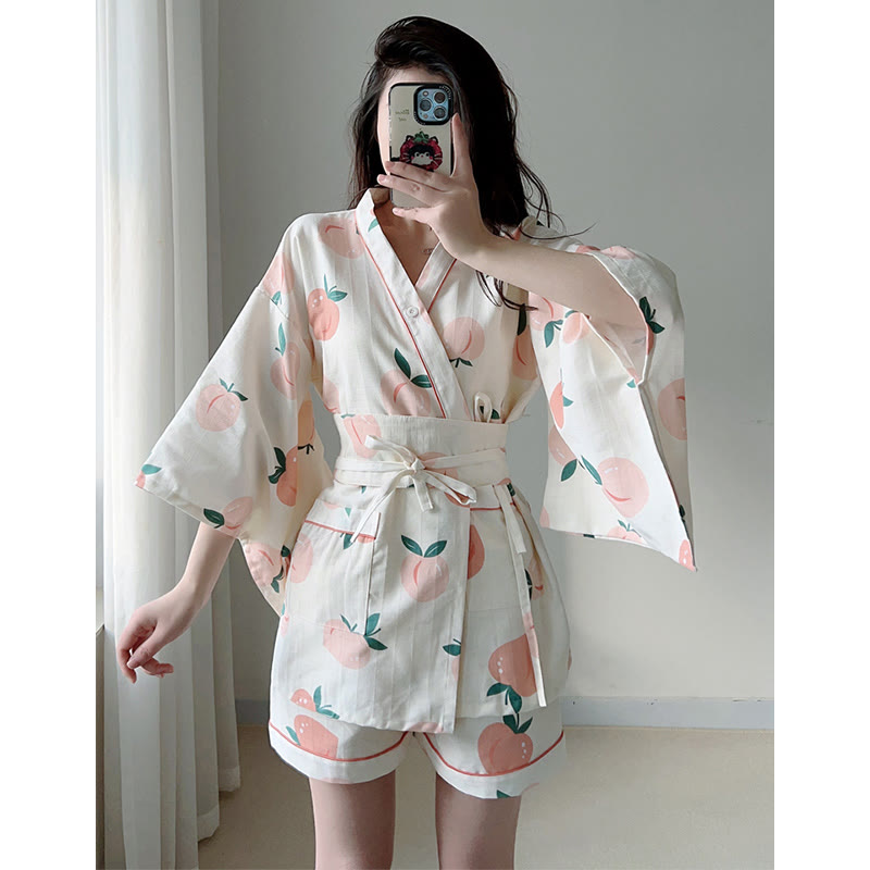 Cotton Kimono Peach Print Pajamas SP19691