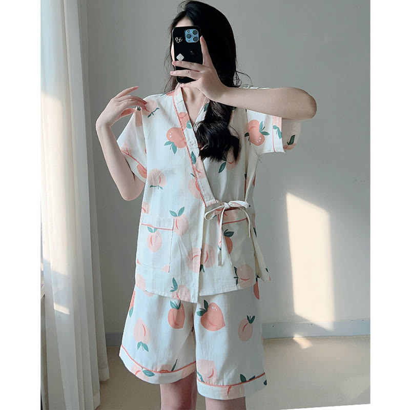 Cotton Kimono Peach Print Pajamas SP19691