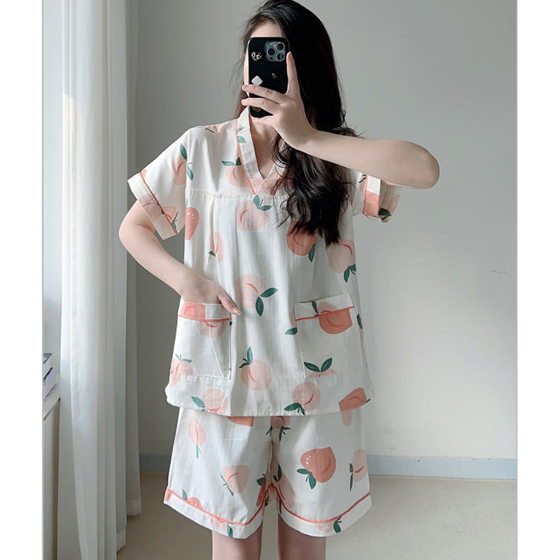 Cotton Kimono Peach Print Pajamas SP19691