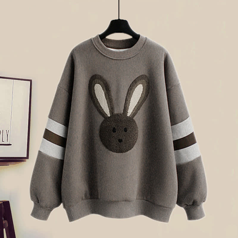 Sweat-shirt en peluche lapin gris Pantalon en jean retroussé