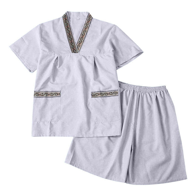 Couple Cotton V-Neck T-Shirt Shorts Pajamas Set