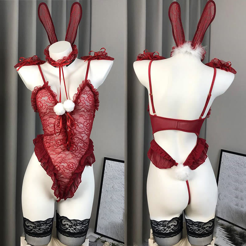 Cosplay Bunny Sexy Lace Jumpsuit Lingerie With Stockings