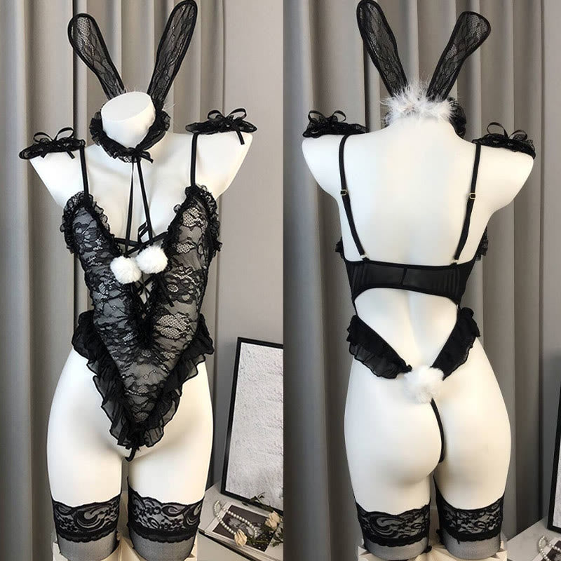 Cosplay Bunny Sexy Lace Jumpsuit Lingerie With Stockings