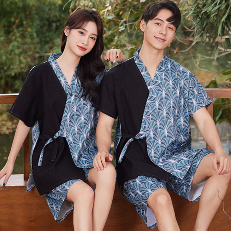 Couple Cotton Vintage Print T-Shirt Shorts Pajamas Set