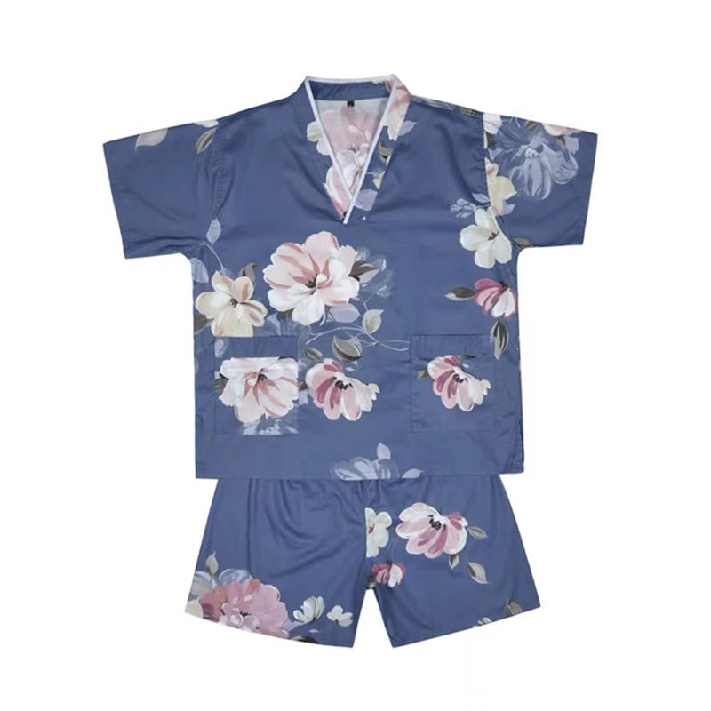 Ensemble pyjama t-shirt et short à col en V avec imprimé de jolies fleurs