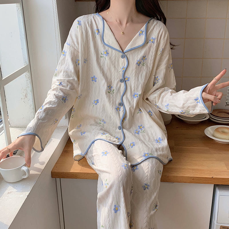 Ensemble pyjama chemise à manches longues et pantalon dessin animé Kawaii