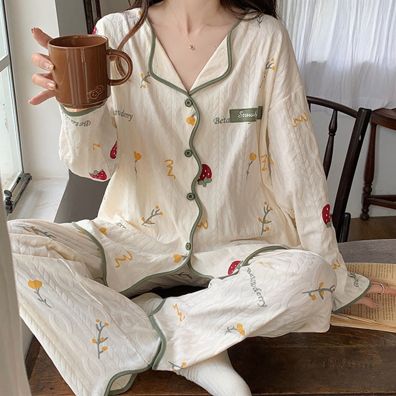 Ensemble pyjama chemise à manches longues et pantalon dessin animé Kawaii