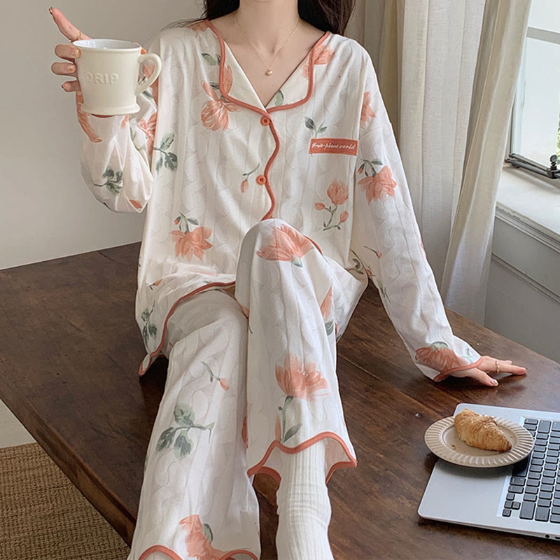 Ensemble pyjama chemise à manches longues et pantalon dessin animé Kawaii