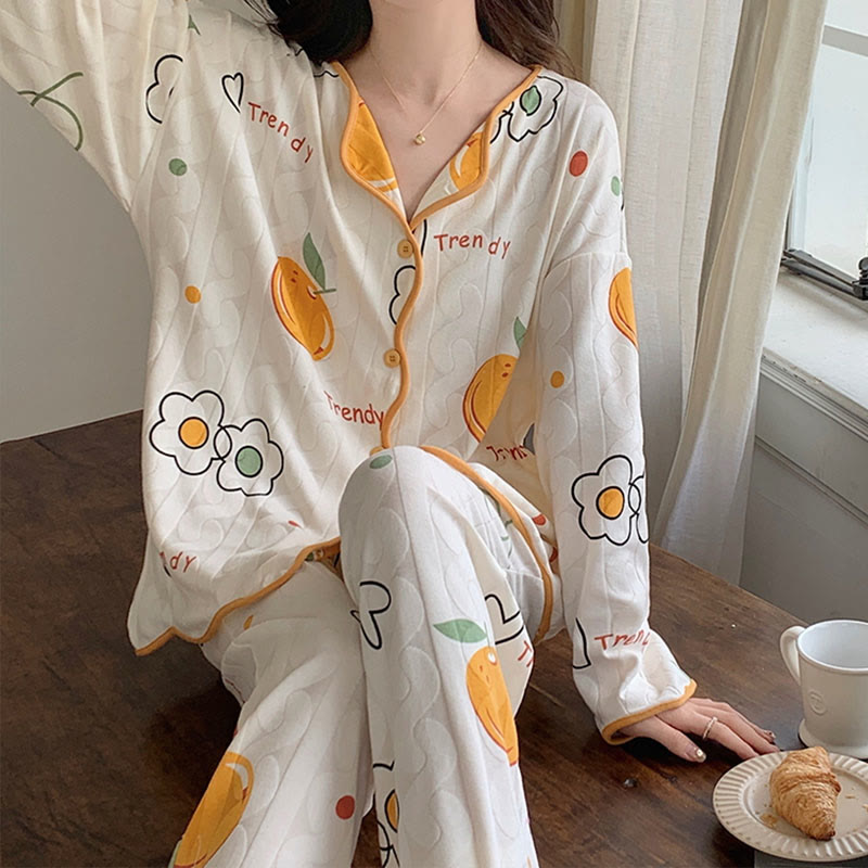 Ensemble pyjama chemise à manches longues et pantalon dessin animé Kawaii