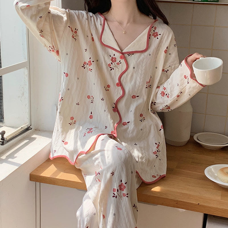 Ensemble pyjama chemise à manches longues et pantalon dessin animé Kawaii