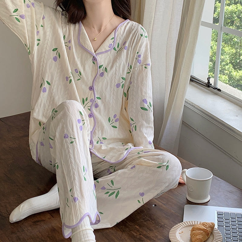 Ensemble pyjama chemise à manches longues et pantalon dessin animé Kawaii