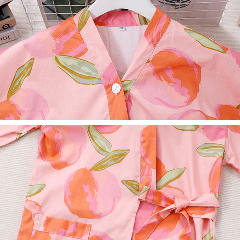 Ensemble pyjama kimono imprimé pêche rose