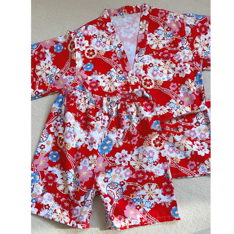 Colorful Floral Print T-Shirt Shorts Pajamas Set