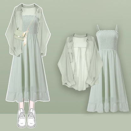 Backless Cardigan Chic Suspender Dress