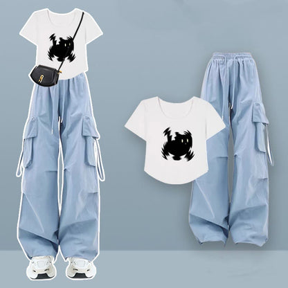 Casual Cartoon T-shirt Pants Kitty Cargo