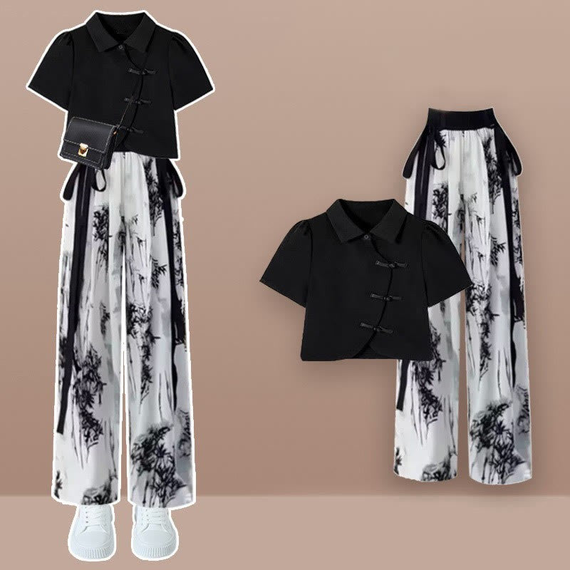 Shirt Vintage Pieces Button Painting Two Pants Wash