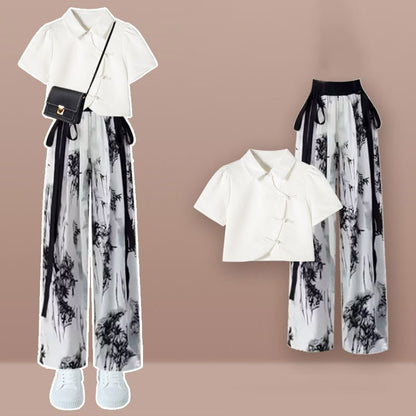 Shirt Vintage Pieces Button Painting Two Pants Wash