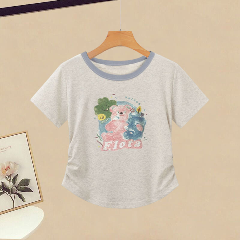 Lässiges T-Shirt mit Cartoon-Print, blaue Cargohose